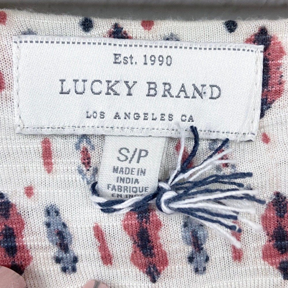 Lucky Brand Knit Peasant Top Sz S Button Shoulder Ivory Cream Boho Southwestern - Picture 2 of 14